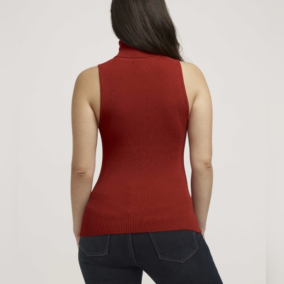 Anne Klein Shirt Women's Large Red Sleeveless Ribbed Turtleneck Sweater Top - Picture 2 of 10